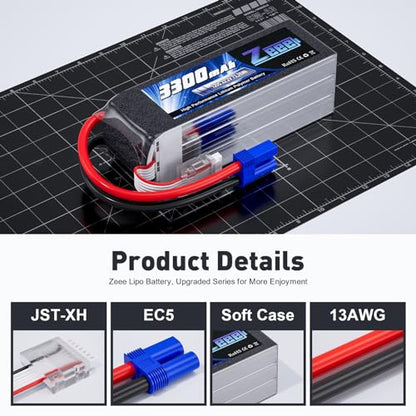 Zeee 6S Lipo Battery 3300mAh 22.2V 120C with EC5 Connector (2 Pack) | Soft Case Battery for RC Airplane Helicopter RC Car Truck Tank Drone Racing Hobby