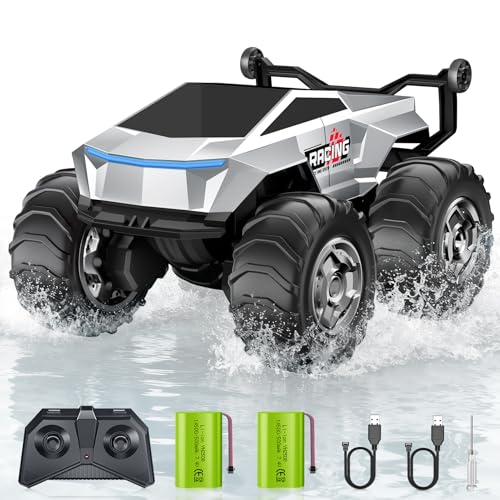 1:16 RC Truck Remote Control Car, 4WD Waterproof Amphibious RC Car All Terrain Pickup,TIME4DEALS 2.4GHz Remote Monster Truck with 360° Rotating Standing Stunt Toy Truck for Kids Boys 6 7 8 9 10 11 12+ - color: Gray
