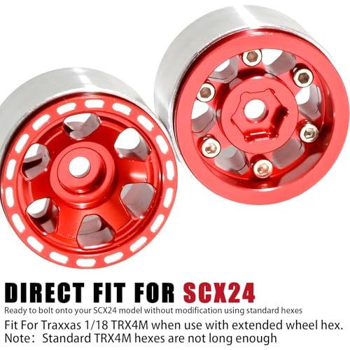1.0 Beadlock Wheel Rim Set Aluminum Alloy RC Upgrade Part For Traxxas 1/18 TRX4M 1/24 Axial SCX24 FMS FCX24 Gladiator Bronco C10 JLU Deadbolt B17 RC Crawlers Upgrade Off-road(4Pcs/set) - color: Red