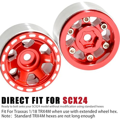 1.0 Beadlock Wheel Rim Set Aluminum Alloy RC Upgrade Part For Traxxas 1/18 TRX4M 1/24 Axial SCX24 FMS FCX24 Gladiator Bronco C10 JLU Deadbolt B17 RC Crawlers Upgrade Off-road(4Pcs/set) - color: Red