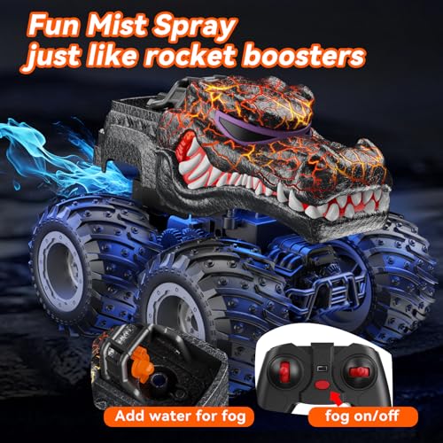 AUUGUU Remote Control Car, 2.4GHz Monster Trucks Toys with Light Spray, Birthday Gift for Kids 3 4 5 6 7 8, All Terrain RC Cars, Toddler Toys for Boys Girls 3+ Year Old (Crocodile) - style: Crocodile