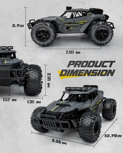 Tecnock RC Truck Car, 20+ KM/H High-Speed 2WD Remote Control Car, 2.4GHz Anti-Interference with Dual LED Headlights, Rechargeable Monster Truck - Ideal Outdoor Backyard Gifts for Boys & Teens - color: Grey