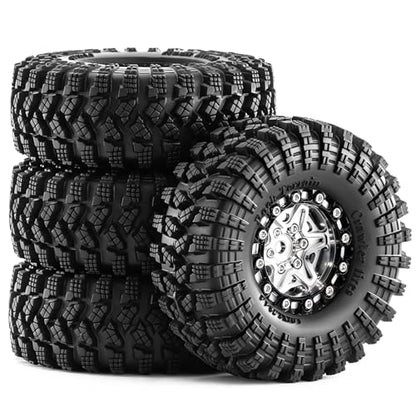 1.3" Pre-Assembled Beadlock Wheels and Tires 70mm (2.75in) for SCX24 TRX4M 1/18 1/24 RC Crawlers – Aluminum Rims, Soft Rubber Tires with Foam Inserts, Easy-Install Upgrade Parts (Silver) - color: Silver