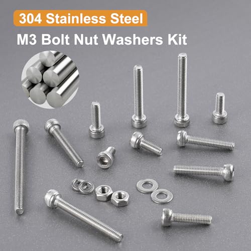 VGBUY 600pcs M3 Screw Assortment Kit, M3 Screws (8 Sizes 6-30mm) for 3D Printer DIY, Hex Socket Head Cap Screws Bolts Nuts Washer Kit, 304 Stainless Steel, 6/8/10/12/16/20/25/30mm - size: M3x6/8/10/12/16/20/25/30mm, style: Socket Head