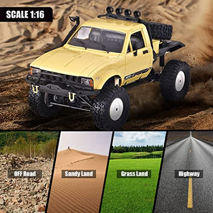 Mostop C14 RC Crawler 4x4 Offroad Rock Crawler Climbing Truck | 1/16 All Terrain Remote Control Car with LED Lights, Proportional Throttle Steering, 2 Batteries, RTR RC Car for Kids Boys 8+
