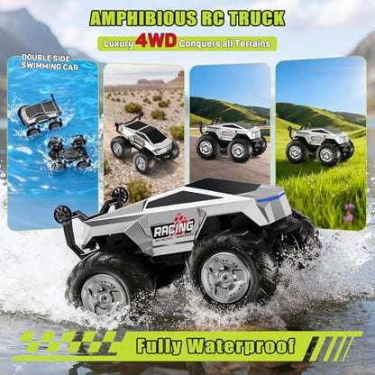 1:16 RC Truck Remote Control Car, 4WD Waterproof Amphibious RC Car All Terrain Pickup,TIME4DEALS 2.4GHz Remote Monster Truck with 360° Rotating Standing Stunt Toy Truck for Kids Boys 6 7 8 9 10 11 12+ - color: Gray