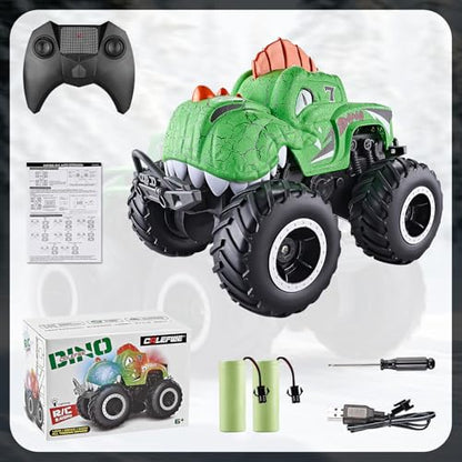 Amphibious Remote Control Car, 1:20 Waterproof Dinosaur Monster Trucks for Boys Age 4-7, 2.4GHz All Terrain RC Cars with 2 Batteries, 360° Rotating Stunt RC Car Toy Birthday Gift for Kids 3-5 - color: Kelly Dinosaur Truck