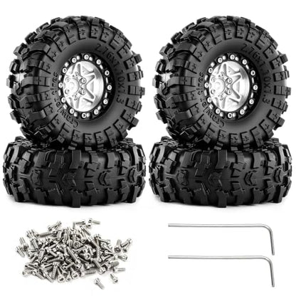 1.3Inch Beadlock Rim Tire Upgrades for Axial for SCX24 AX24 1/24 | RC Car Upgrades Modify Repair Parts metal beadlock rims rubber mud tires reliable off-road traction(Silver) - color: Silver