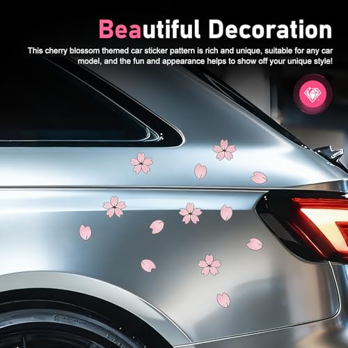 20 PCS Car Door Body Sticker, Cherry Blossom & Petal Set Creative Lovely Car Decor, Waterproof Scratch Covering Auto Body Exterior Ornament, Universal for Cars SUVs Trucks (Pink)