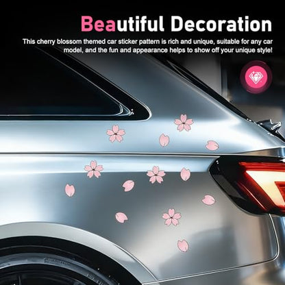 20 PCS Car Door Body Sticker, Cherry Blossom & Petal Set Creative Lovely Car Decor, Waterproof Scratch Covering Auto Body Exterior Ornament, Universal for Cars SUVs Trucks (Pink)