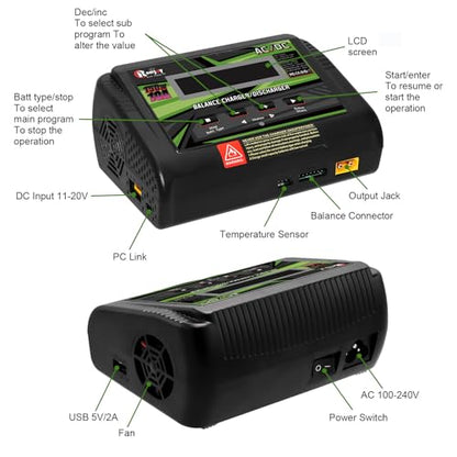Lipo Battery Charger, 1S-6S RC Car Charger 150W Lipo Charger 10A Balance Charger Fast Charge Discharge Smart Charger for LiPo/Li-ion/Life Battery(1-6s) NiMH/NiCd (1-15s) RC Battery Charger