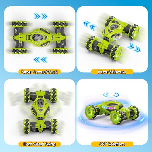 Gesture Sensing RC Stunt Car, Remote Control 2.4GHz 4WD Hand Controlled Car Toys for Boys and Girls Age 6-12, 360° Rotating Drift RC Cars with Lights and Music, Ideal Birthday and Christmas Xmas Gift - color: Green
