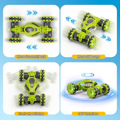 Gesture Sensing RC Stunt Car, Remote Control 2.4GHz 4WD Hand Controlled Car Toys for Boys and Girls Age 6-12, 360° Rotating Drift RC Cars with Lights and Music, Ideal Birthday and Christmas Xmas Gift - color: Green