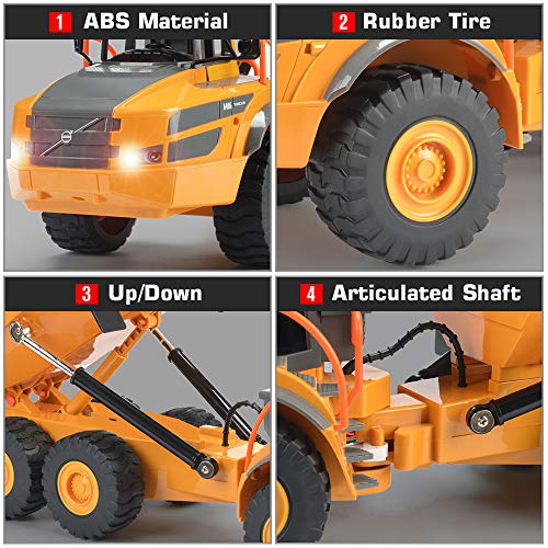 DOUBLE E Volvo RC Dump Truck Toy for Kids, Articulated Hauler, Remote Control Construction Toys Vehicles with Lights, Birthday Gifts Ideas for Boys Age 6 7 8 9 10 Year Old and up - color: Yellow