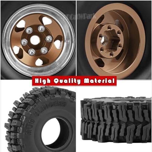 1.0 Beadlock Wheels and Tires for RC Crawler Car 1/18 TRX4M,1/24 SCX24,RC Off Road Buggy Rally Truck Wheels and Tires,RC Aluminium 1.0 in Rims and Rubber Tires w/Sponge,Bronze - color: Bronze - (1.0 in Beadlock Wheels)