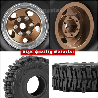 1.0 Beadlock Wheels and Tires for RC Crawler Car 1/18 TRX4M,1/24 SCX24,RC Off Road Buggy Rally Truck Wheels and Tires,RC Aluminium 1.0 in Rims and Rubber Tires w/Sponge,Bronze - color: Bronze - (1.0 in Beadlock Wheels)