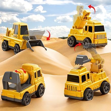 JUKUDAHU Construction Trucks for Kids 3-5 Years Old - Transport Vehicle | 1 Carrier Trucks for Kids with 4 Car Toy, Kids Excavator Crane, Sound and Light, 3+ Year Old Boy Gifts Birthday Toy - style: 5 IN 1 Construction Truck