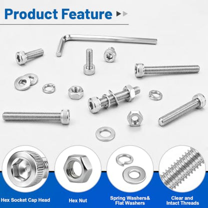 706PCS M4 Hex Socket Head Cap Screw Assortment Kit 304 Stainless Steel | Metric Machine Bolts and Nuts, Flat & Spring Washers, M4x6/8/10/12/16/20/25/30 mm for 3D Printer, RC Car, Drones, DIY Repair - size: SS M4 706PCS