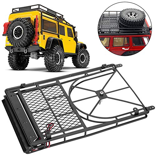 RC Crawler Car Metal Roof Rack Luggage Carrier, Durable RC Accessory with White LED Light Strip, Universal Fit for HSP HPI AXIAL Remote Control