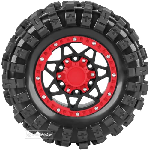 1/10 Scale RC Truck Tires,Wheels and Tires w/12/14/17MM Hex for Rustler Stampede Hoss,Arrm a Granite Vorteks Big Rock 3S,1/10 Off Road Tires Rubber Truck Tyres w/Foam Insert,Black w/Red - color: Black W/Red(4pcs)