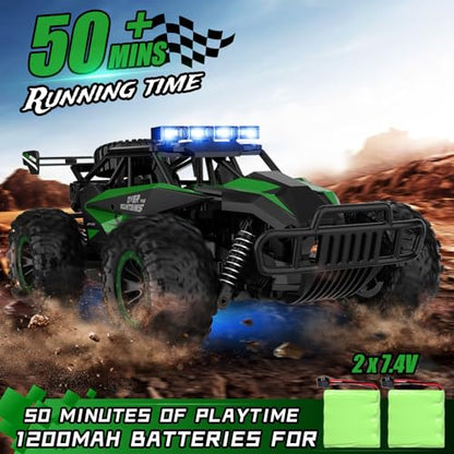 kolegend Remote Control Car 50+Min RC Cars Toys 1:12 Scale Monster Trucks 20KM/H Remote Control Monster Truck with LED Headlight and 2 Battery Gifts for Boys 8-12,Green - color: Green