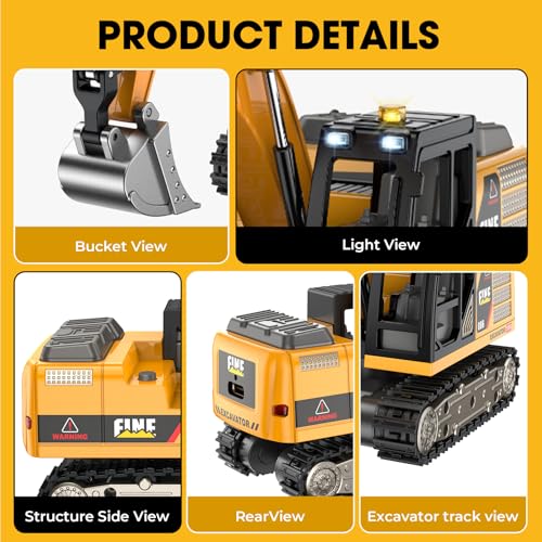 mini RC Excavator Toy 1:64 Remote Control Alloy Construction Vehicle | Die-cast metal forklift model with remote/APP control,STEM building kit, abuot 1 hour playtime,gift for kids and adults - style: mini Excavator