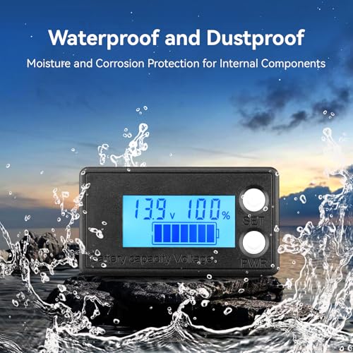 DROK Waterproof Battery Monitor 12V 24V 36V 48V 72V Battery Meter 8-100V, Capacity Tester LCD Display with Blue Backlight, Fit for Car Golf Cart RV Marine - color: Blue