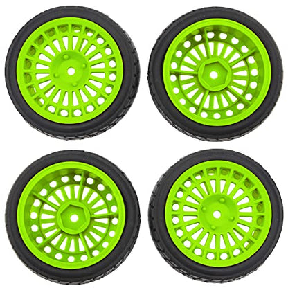 OD2.75'' Nylon 12mm Hex Hub Wheel Rims & Rubber Tires Compatible with HSP Tamiya HPI Traxxas 1/10 1/12 On-Road Car,WLtoys 144001 A959 124018 LaTrax RC Buggy (Green) - color: Green