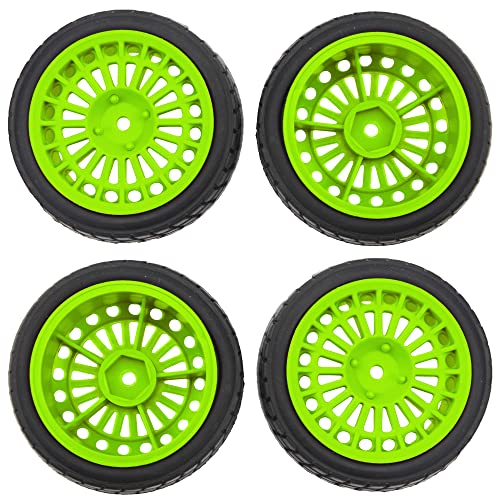 OD2.75'' Nylon 12mm Hex Hub Wheel Rims & Rubber Tires Compatible with HSP Tamiya HPI Traxxas 1/10 1/12 On-Road Car,WLtoys 144001 A959 124018 LaTrax RC Buggy (Green) - color: Green