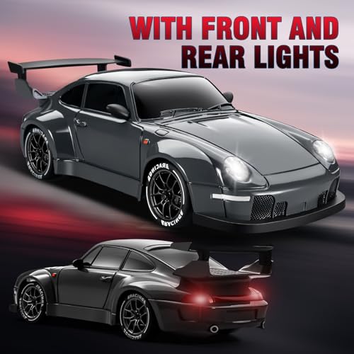 RC Drift Car Pro Upgraded with Gyro, 1:24 Full Proportional Remote Control Car, 25KM/H 4WD High Speed RC Cars with Lights, Extra Racing Tires, Vehicle for Adults Kids Boys Girls, Gray - color: Gray