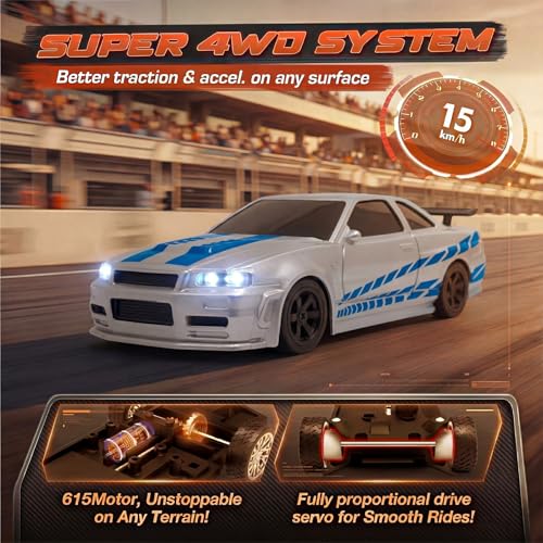 [2026 Upgrade 1/43 Mini RC Drift Car with Gyroscope, 4WD RTR | Gyro Mini Drift RC Car, 1/43 RC Drift Car Toys for Kids Ages 8-14, Birthday Gifts for Boys Girls, 2 Tire Sets, 8 Cones - color: Silver Blue