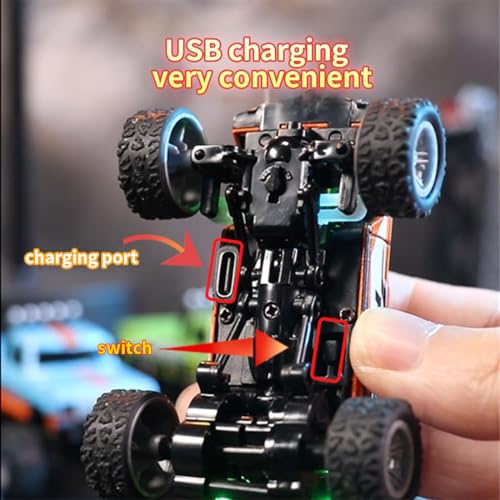 Mini 1/64 RC Off Road Truck, 2.4GHz Alloy Remote Control Car with LED Lights, 3-Speed Monster Truck, Shock Absorber Suspension, Desktop All Terrain RC Vehicle for Teens & Adults - color: Orange Blue