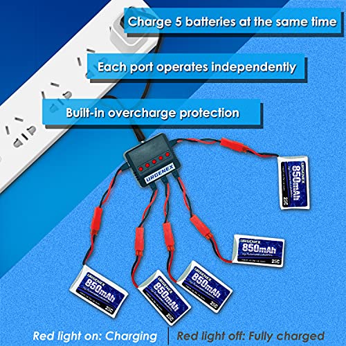 3.7V Lipo 850mah Rechargeable Lipo with JST Plug X5 Charger for MJX Syma Holy Stone Sky Viper RC Quadcopter Drone X56W X400 X400W X300C X400C X800 HS110 HS200 S670 V950hd S1750 V2450