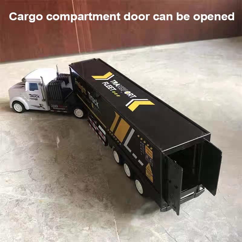 RC Semi Truck Toy for Kids - 1:32 Remote Control Carrier Van Transport Car, 17.3" Freight Container Truck with 2 Batteries, Semi Truck and Trailer with Lights, Great Gift for Boys Girls Age 3-8