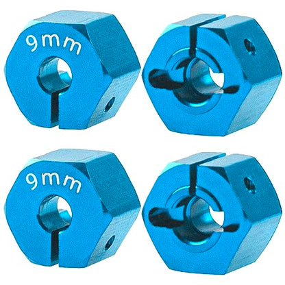 Aluminum Alloy 12mm Wheel Hex Hub Drive Adapters with Pins Screws Compatible with Axial SCX10 HSP HPI Tamiya Redcat 1/10 RC Crawler Car (9mm, Blue) - color: Blue, size: 9mm