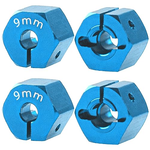 Aluminum Alloy 12mm Wheel Hex Hub Drive Adapters with Pins Screws Compatible with Axial SCX10 HSP HPI Tamiya Redcat 1/10 RC Crawler Car (9mm, Blue) - color: Blue, size: 9mm