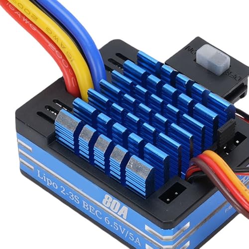 CHICIRIS 80A Brushed ESC Electronic Speed Controller, with T Plug XT60 Plug for 1/10 RC Car RC Boat 540 550 750 Motors (Blue) - color: Blue
