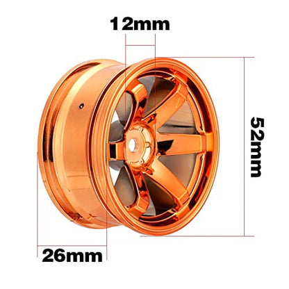 4PCS RC Car Rubber Tires and Plastic Wheels Rims Compatible with 1/10 Scale On Road Touring Racing Flat Drift Car for HSP HPI Tamiya (Orange) - color: Orange