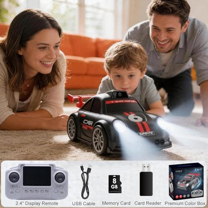 Mini RC Car with Camera, 2.4" Screen FPV Remote Control Car with 8G Card, Rechargeable 360° Drift Kids Small RC Racing Car Dual Control via Remote & App Controlled Vehicles, Follow/Escape/Demo Modes