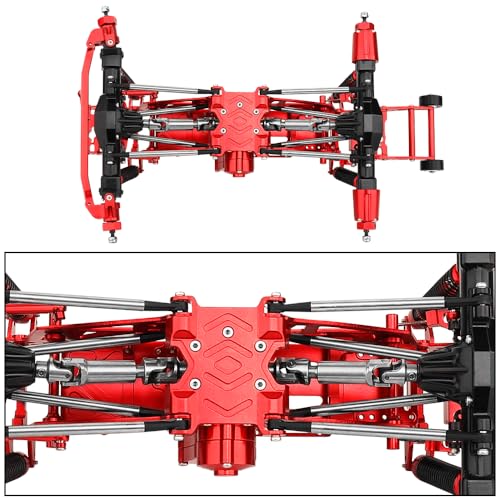 1:18 Metal Upgrade Chassis Frame with Axles Gearbox for RC LOSI Mini LMT 1/18 Digger Monster Truck Brushed RTR LOS01026 Metal Upgrade Parts (red) - color: Red