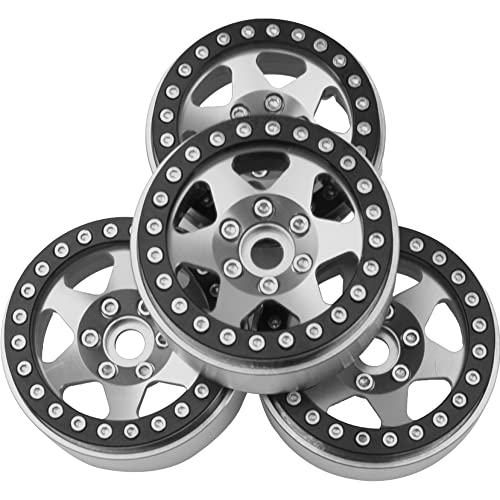 4Pack Aluminum Alloy 1.9" Beadlock Wheel Rims Hubs 6-Spoke Compatible with Traxxas TRX4 Axial SCX10 SCX10-II 90046 Wraith D90 D110 Tamiya CC01 1/10 RC Crawler Car (Silver)