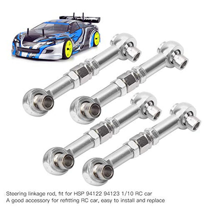 4Pcs Aluminum Alloy Steering Linkage Rods Upgrade Kit Fit for HSP 94122 94123/10 RC Cars Red Silver Metal Arms Replacement Parts Enhanced and Durability Truck Accessories - color: Silver