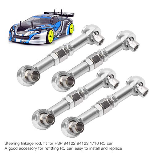 4Pcs Aluminum Alloy Steering Linkage Rods Upgrade Kit Fit for HSP 94122 94123/10 RC Cars Red Silver Metal Arms Replacement Parts Enhanced and Durability Truck Accessories - color: Silver