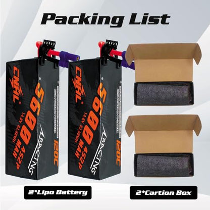 CNHL 5600mAh 4S Hard Case LiPo Battery 14.8V 120C with EC5 Plug (2 Packs) | High performance hardcase RC battery built for RC car racing, trucks, truggies, buggies, crawlers, and boat models.