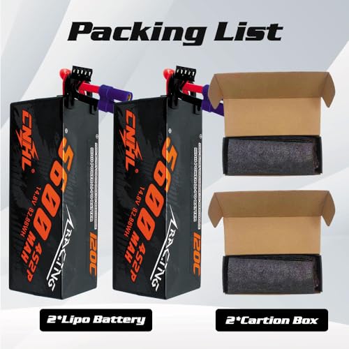 CNHL 5600mAh 4S Hard Case LiPo Battery 14.8V 120C with EC5 Plug (2 Packs) | High performance hardcase RC battery built for RC car racing, trucks, truggies, buggies, crawlers, and boat models.