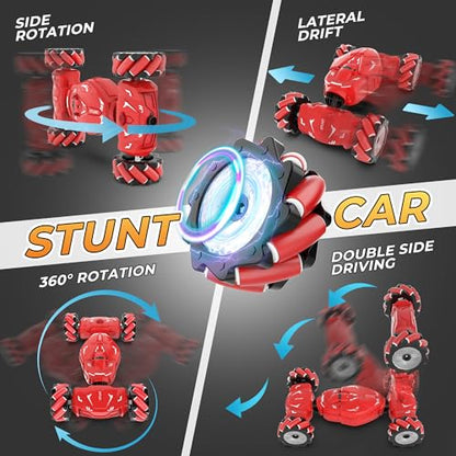 RC Stunt Cars Gesture Sensing Remote Control Car for Boys Gifts Toys, Red | 2.4Ghz Hand Controlled Car with Lights Music Sprayer, 360° Rotation, Drift, 4WD Off-Road, Birthday Xmas Gifts Toys for Kids - color: Red
