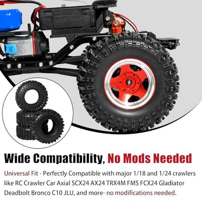 1.3 Tires for SCX24 & TRX4M 63.2 26.7mm RC Crawler Tires Upgrades with Foam Inserts Compatible with Traxxas Axial 1/18 1/24 Scale RC Cars Aggressive Mud Terrain Cling On Design - size: 1.3-66mm-jct