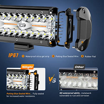 Nilight 20inch Light Bar 4inch Pod Amber White Strobe 6 Modes Light Kit | Constant/Flash 6 Modes Auxiliary Lights, Spot-Flood Combo Beam, 22" 420W bar 2×4" 60W Pod light w/ Wiring Harness - color: Amber&White - 20Inch Light Bar + 2Pcs 4Inch Pods + Wiring