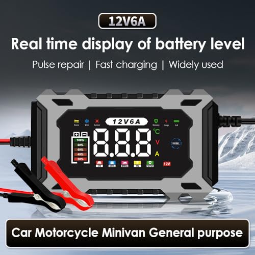 6A 12V Smart Battery Charger Maintainer (Gray) | 6A Smart Charger Maintainer, Pulse Desulfator, Trickle Tender, Overcharge Safe, AGM/GEL/SLA, for Car/Marine/Lawn Mower/ATV - color: Gray