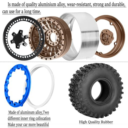 RC Aluminum 2.2" Beadlock Wheel Tires Set for 1/10 RC Crawler Car,TRX6 TRX4 SCX10 II III 90046 D90 Gen8 MST CFX VS4-10,RC Wheels 2.2 Beadlock Wheel Rims,(4PCS) Brown - color: Brown- (Rc Wheels Tires)